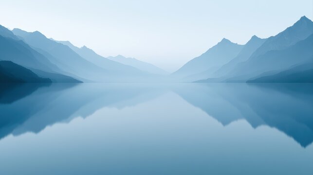 calm lake reflection with mountain silhouette, meditation quote background