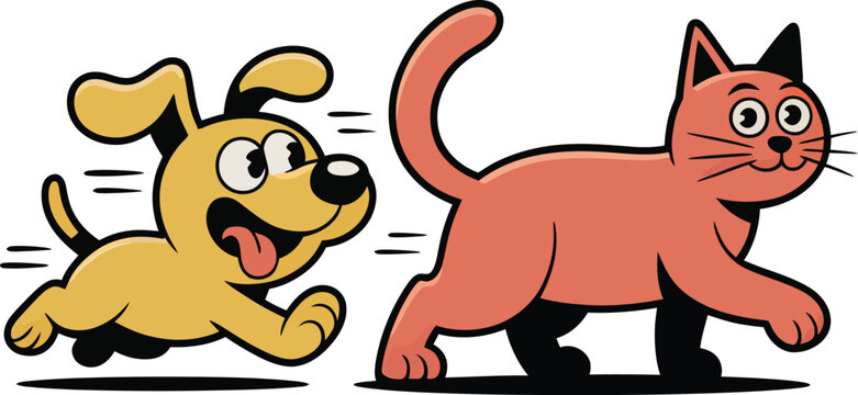 Dog Chases Calm Unbothered Cat Meme Flat Vector Cartoon Illustrationcopy