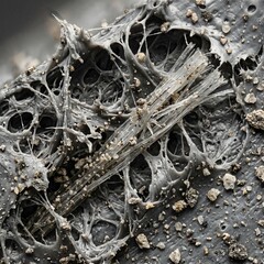 Fototapeta premium Abstract Microscopic View Of Shredded Asbestos Fibers Embedded In Fused Gray Plastic Material, Photorealistic Illustration