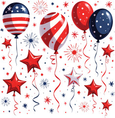 Obraz premium Patriotic Balloons And Fireworks A Vector Illustration On A White Background