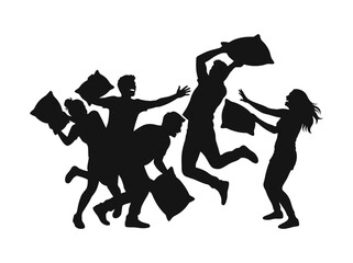pillow fight silhouette on white background people © Design Bari