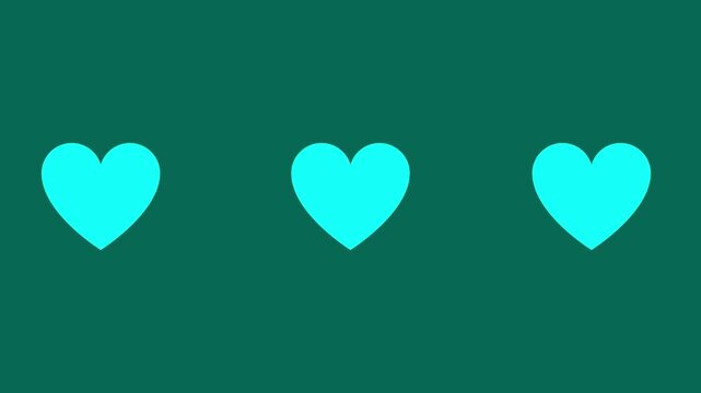 Three cyan hearts in a row on dark teal background bright heart symbols aligned horizontally against a solid green icons love romance shape design icons love romance shape design