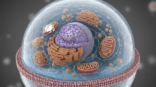 Eukaryotic cell, intricate internal structure, vital biological unit, cellular process, scientific concept, transparent membrane, organelle, essential nucleus, endoplasmic reticulum.