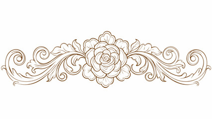 Floral ornament with rose and swirling leaves a detailed vector illustration in sepia tones design flower pattern motif graphic scrollwork acanthus © Saikat