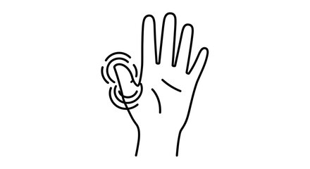 Fototapeta premium Minimalist line drawing of a hand with highlighted thumb illustrating arthritis and swelling, black lines on a white background