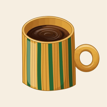 Illustration of a coffee mug on a table indoors with beverage