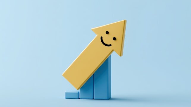 fake optimism market concept, smiling arrow hiding collapsing chart underneath, investment psychology visual