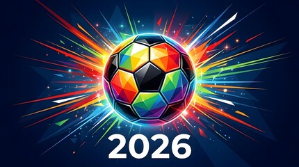 Fototapeta premium Vibrant soccer ball graphic with 2026 text