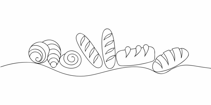 Assorted Breads Line Illustration On White Background