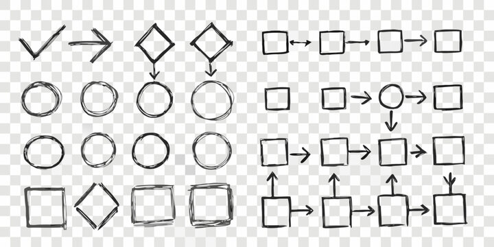 Hand drawn Flowchart Elements With Arrows On Transparent Background