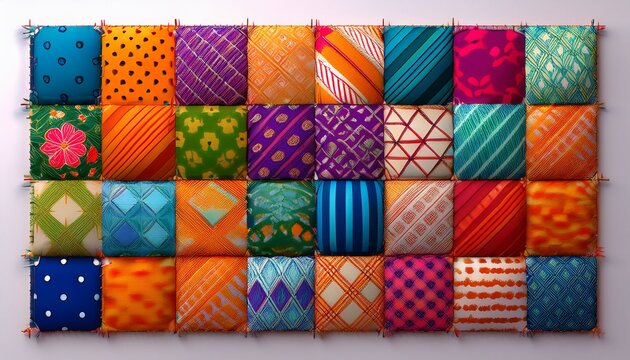 patchwork fabric pattern from a textile factory isolated on a white background