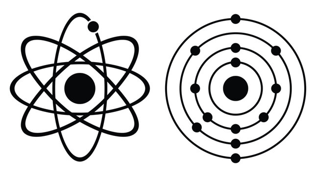 Atomic Structure Diagrams With Orbiting Particles Black Silhouette