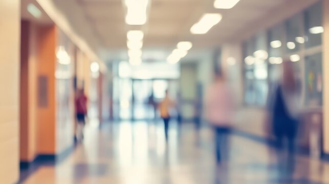 Students walk in a school hallway during class hours while others speak and move around shared spaces