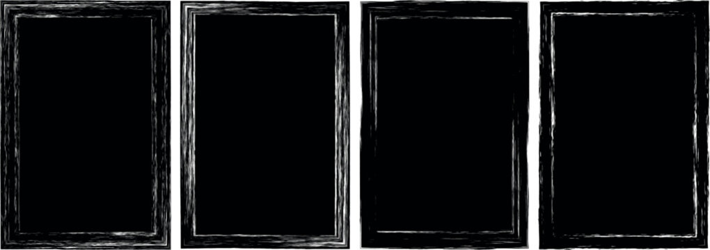 Set of rectangular grunge brush stroke, text box frame rough grunge square paint shape element. Hand drawn crayon grunge brush rectangle text border. Vector illustration