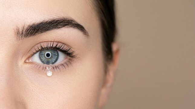 woman with eye drop on eye