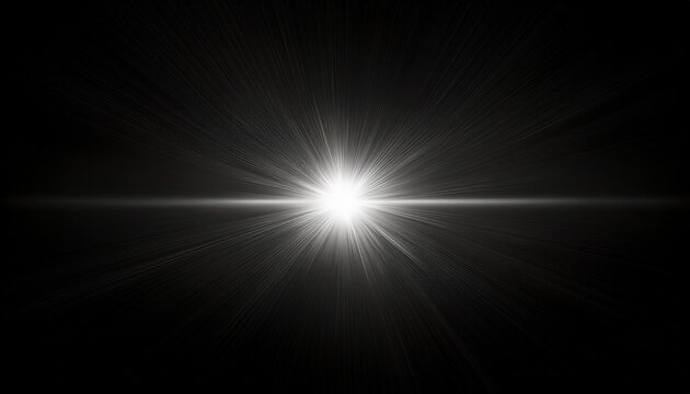 bright white light lens flare effect on black background abstract starburst overlay for design glowing sunbeam with rays