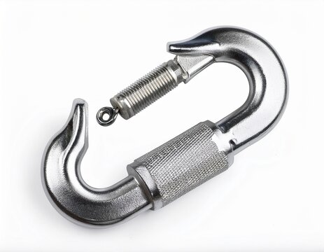 heavy duty silver steel clevis sling hook with safety latch isolated on a white background