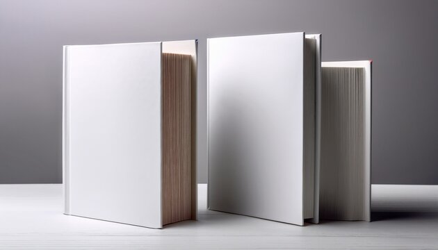 two blank white book covers upright with spine visible rendered on a white background