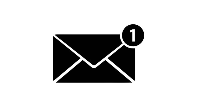 Vector illustration of email notification icon with one new message, on a transparent background