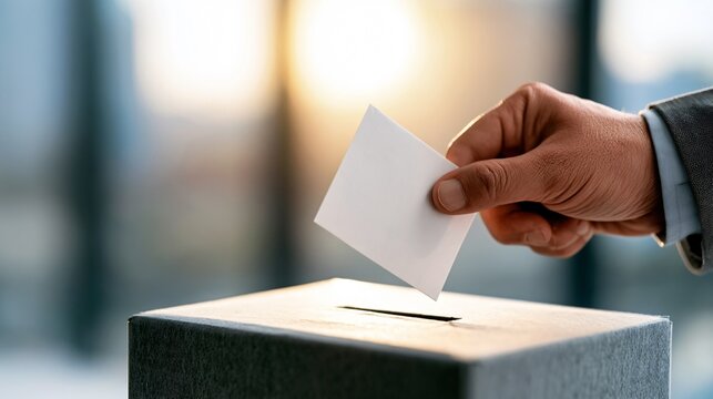 Voting Process: Hand Placing Ballot in Box for Election Voting Concept