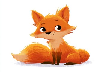 Fototapeta premium Cute cartoon fox sitting and looking at viewer with a friendly expression in a simple style