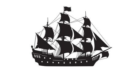 Sailing Ship With Jolly Roger Flag Black Silhouette © MDAbdul