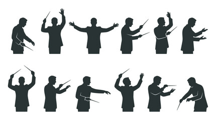 Conductor Poses Collection Black Silhouette Against White Background © MDAbdul