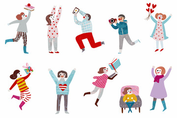 Diverse People In Poses Colorful Vector Illustration On White Background © ShreeShuvoKumar