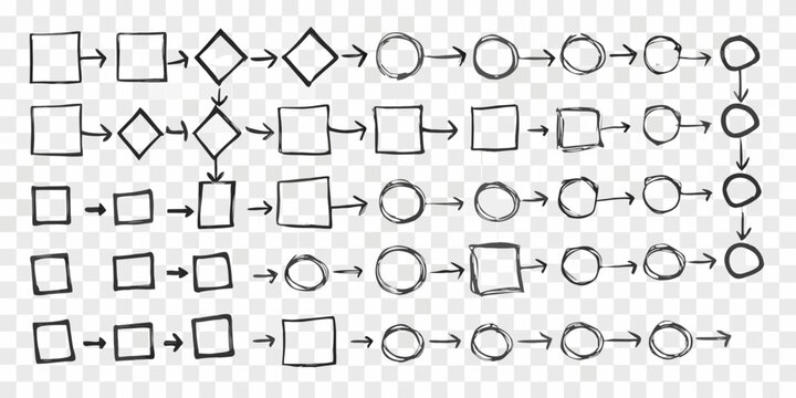 Hand drawn Flowchart Elements With Arrows Black and white Sketch Style