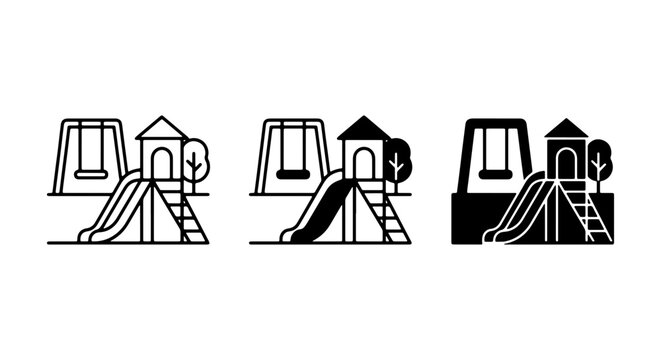 Playground Icons Set, Kids Slide and Swing Set Graphics, Outdoor Recreation Vector Elements, Children's Park Symbols