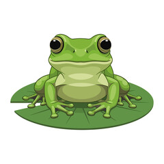 Obraz premium Cute green frog sitting on a lily pad, vector illustration, cartoon style