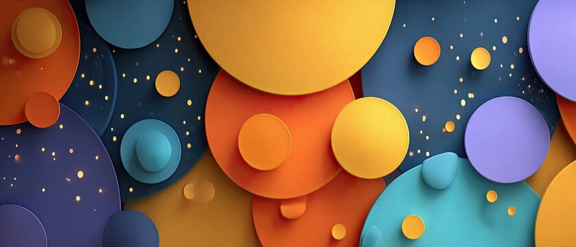 vibrant abstract background with layered geometric circles and textured paper cut shapes in bold colors. modern artistic design for branding, presentations, packaging, marketing, and digital media.
