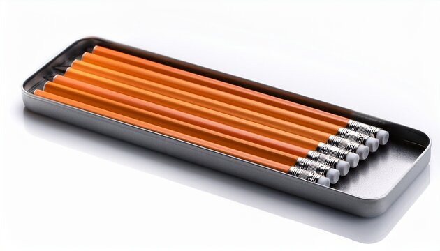 pencils made of graphite in a metal case isolated on white background