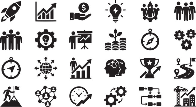 Startup Business Growth and Scaling Solid Glyph Icons