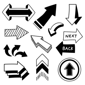 Png arrow sticker, hand drawn black simple design/doodle, transparent background set