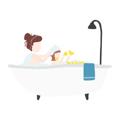 Naklejka premium Woman bathing png clipart, daily routine illustration