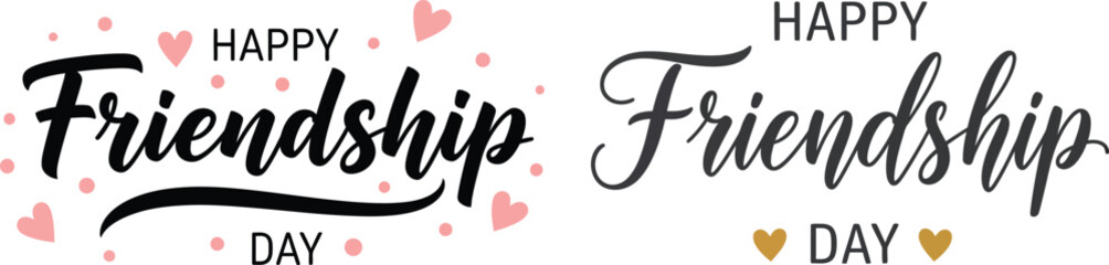 Happy friendship day typography elegant calligraphy with hearts for social media greetings © KaziMuhibbur