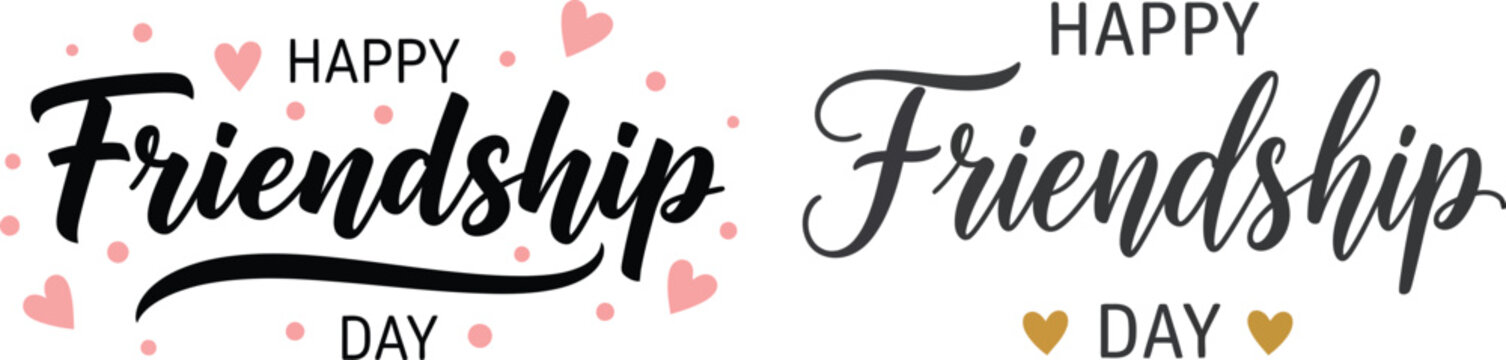 Happy friendship day typography elegant calligraphy with hearts for social media greetings