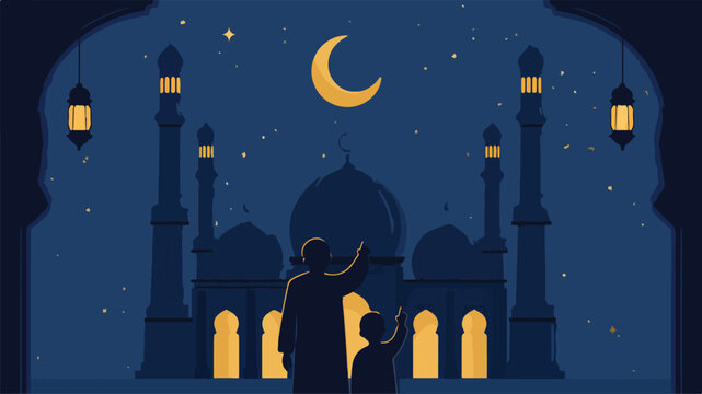 Man in mosque at night.