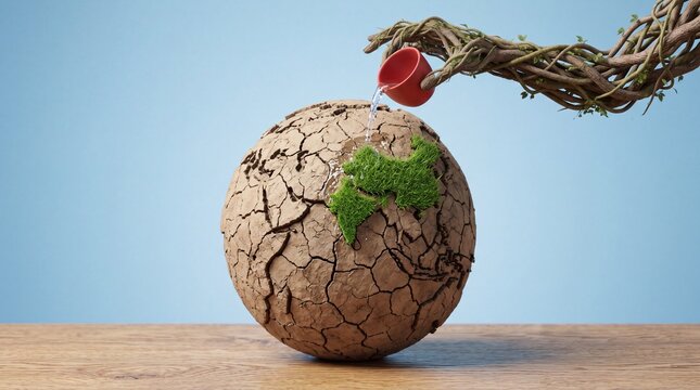 Watering a Dry Earth &ndash; Climate Restoration and Environmental Conservation Concept