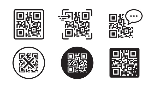 Various QR Code Designs On White Background For Technology Concepts