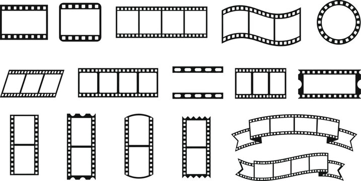 Vintage Film Strip Frames and Cinema Ribbon Elements Vector Set