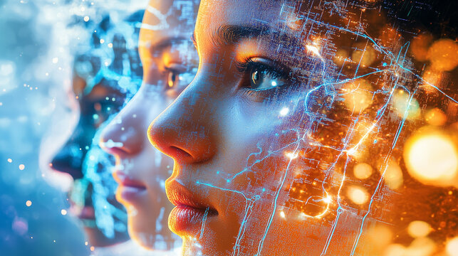A luminous futuristic mosaic of multicultural human faces interlinked with AI&acirc;&euro;&trade;s neural pathways-1