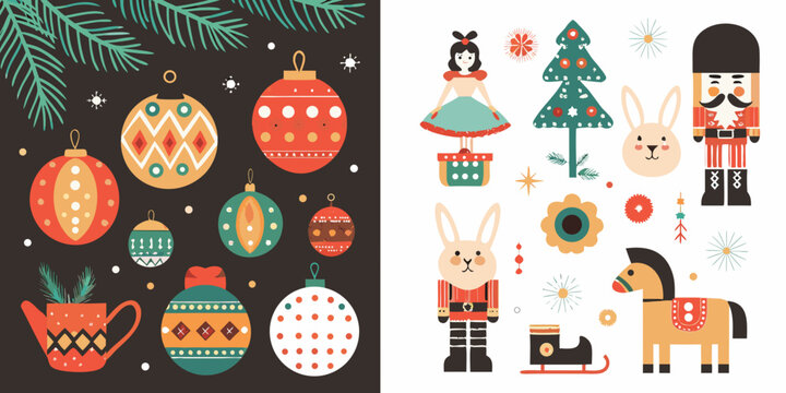 Christmas Ornament And Toy Collection Flat Vector Illustration