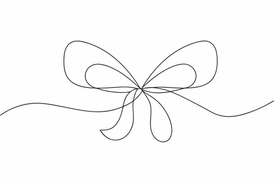 Ribbon Bow Line Drawing Minimalist Style On White Background
