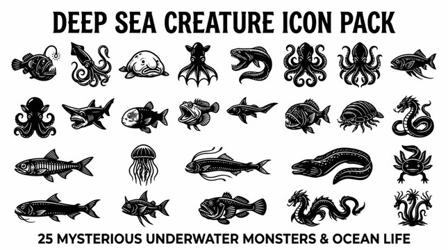 Deep sea creature icons pack.