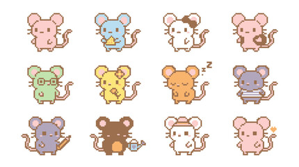 Obraz premium Cute cartoon mouse characters various colors.