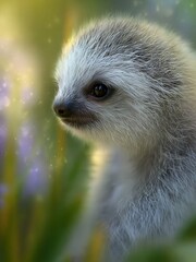 Fototapeta premium Gentle Baby Sloth With Soft Eyes in a Natural Setting During Daytime