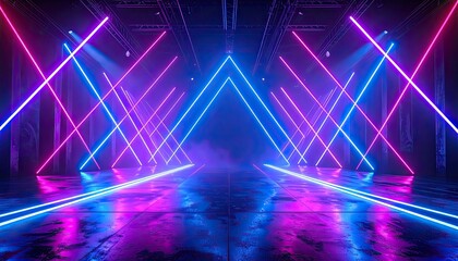 Fototapeta premium An empty concert stage illuminated by bright neon lights.