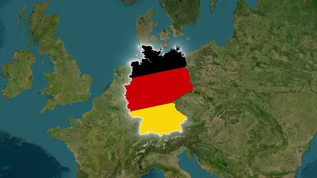Germany Map Animation with Flag Texture and Internal Borders on Satellite Earth Background